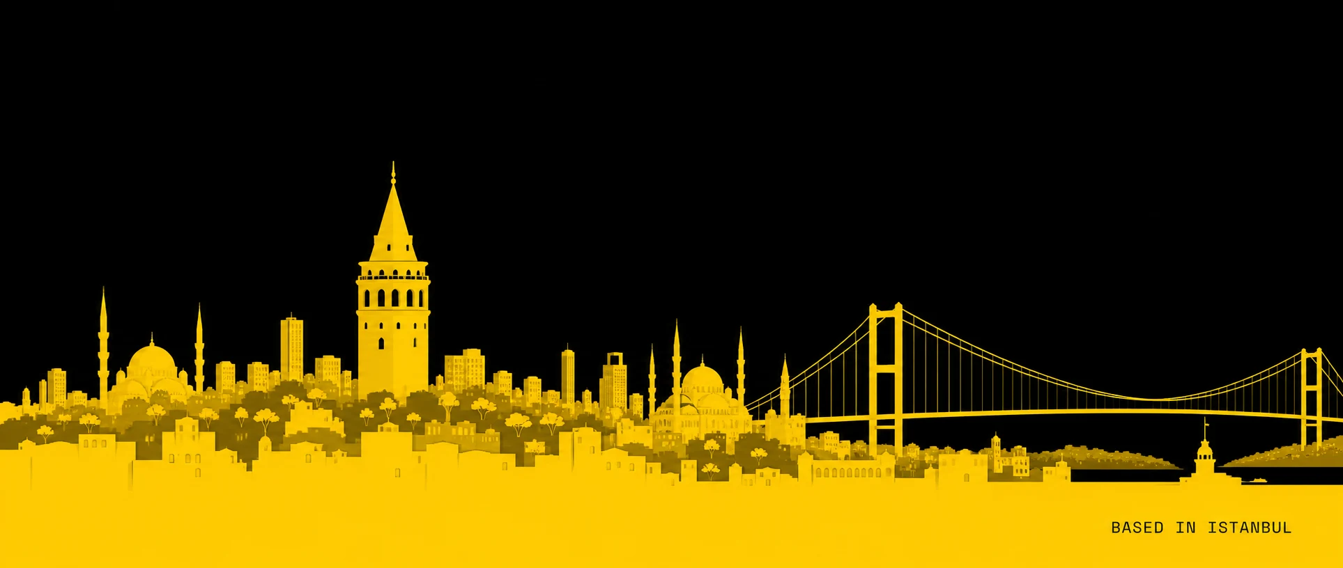 Galata Kulesi ve Boğaz Köprüsü ile elektrik sarısı İstanbul silueti